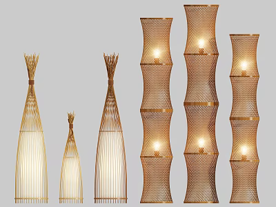 Modern Bamboo Handwoven Floor Lamps With Warm Light And Various Designs 3d model