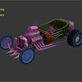 Vintage Hot Rod Car Featuring Exposed Engine Red Black Body And Brown Seat