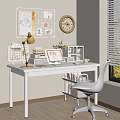 Cozy White Desk Workspace With Laptop Desk Lamp Clock Bulletin Board And Blinds