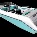 Modern White And Light Blue Yacht With Transparent Windshield And Blue Seats
