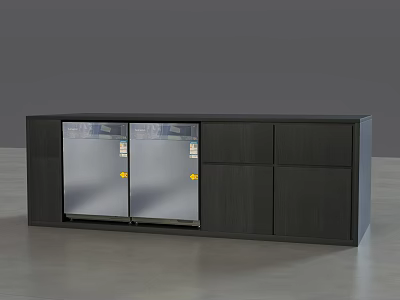Modern Dark Wood Sideboard With Glass Doors Metal Handles And Storage Drawers 3d model