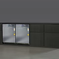 Modern Dark Wood Sideboard With Glass Doors Metal Handles And Storage Drawers