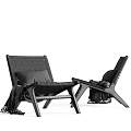 Modern Lounge Chair With Wooden Frame Woven Seat Patterned Cushions And Throw Blanket