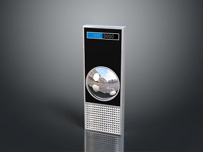 Silver External Hard Drive With Blue Display Showing 5000 Circular Component And Grille Design 3d model