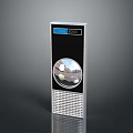 Silver External Hard Drive With Blue Display Showing 5000 Circular Component And Grille Design 3d model