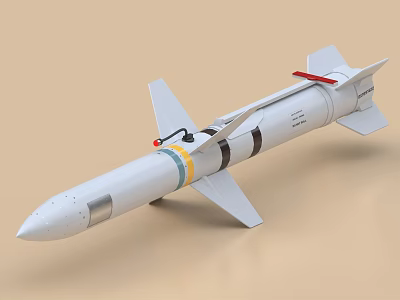 Military Guided Missile Featuring White Body Tail Fins Yellow Black Stripes And Red Fuse 3d model