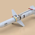 Military Guided Missile Featuring White Body Tail Fins Yellow Black Stripes And Red Fuse