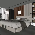 Modern Bedroom Interior Design With Comfortable Bed Wooden Wall And Decorative Elements 3d model