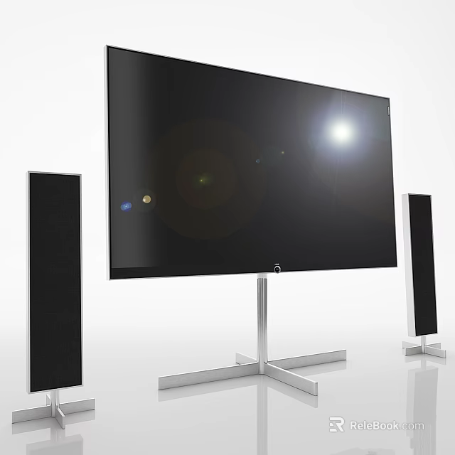 Modern Large Screen Television With Metal Stand And Black Speakers 3d model 
