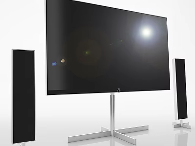 Modern Large Screen Television With Metal Stand And Black Speakers 3d model