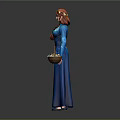 Elegant Red Haired Lady In Blue Gown With Flower Basket And Fresh Flowers