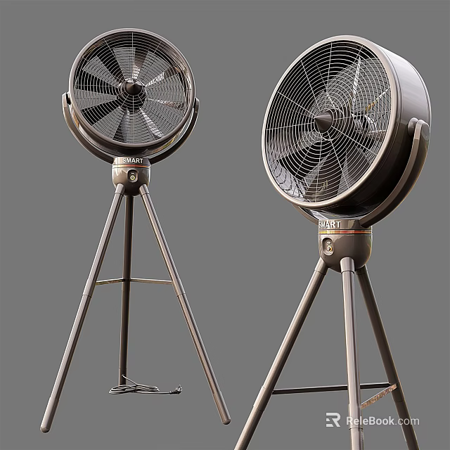 Two Vintage Style Metal Standing Fans With Tripod Base And Classic Design 3d model 