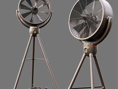 Two Vintage Style Metal Standing Fans With Tripod Base And Classic Design 3d model
