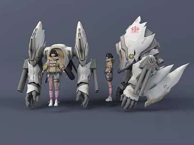 Game And Movie Characters With White Mechanical Creatures And Tactical Outfits 3d model