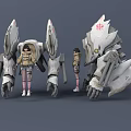 Game And Movie Characters With White Mechanical Creatures And Tactical Outfits