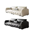 Modern Tufted Leather Sectional Sofas in Black and White with Decorative Pillows 3d model