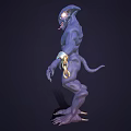 Blue Creature 3D Model Featuring Glowing Eyes Arm Ornaments Muscular Build Front And Back Views 3d model