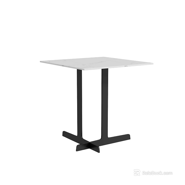 Modern Square Coffee Table With White Tabletop And Black Metal Legs 3d model 