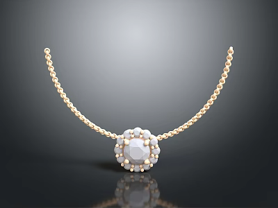 Elegant Gold Necklace With Central Gemstone Pendant And Small Diamond Accents On Thin Chain 3d model