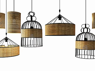 Nordic chandelier rattan rope chandelier combination 3d model