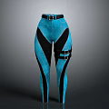 Fashionable Blue And Black Color Block Leggings With Waist Belt And Side Buckles
