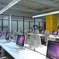 Modern Office Interior With Black Stone Wall LOGO Green Plants Stone Decoration Office Desks And Windows