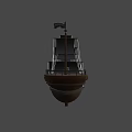 Wooden Pirate Ship With Black Sails Masts And Jolly Roger Flag