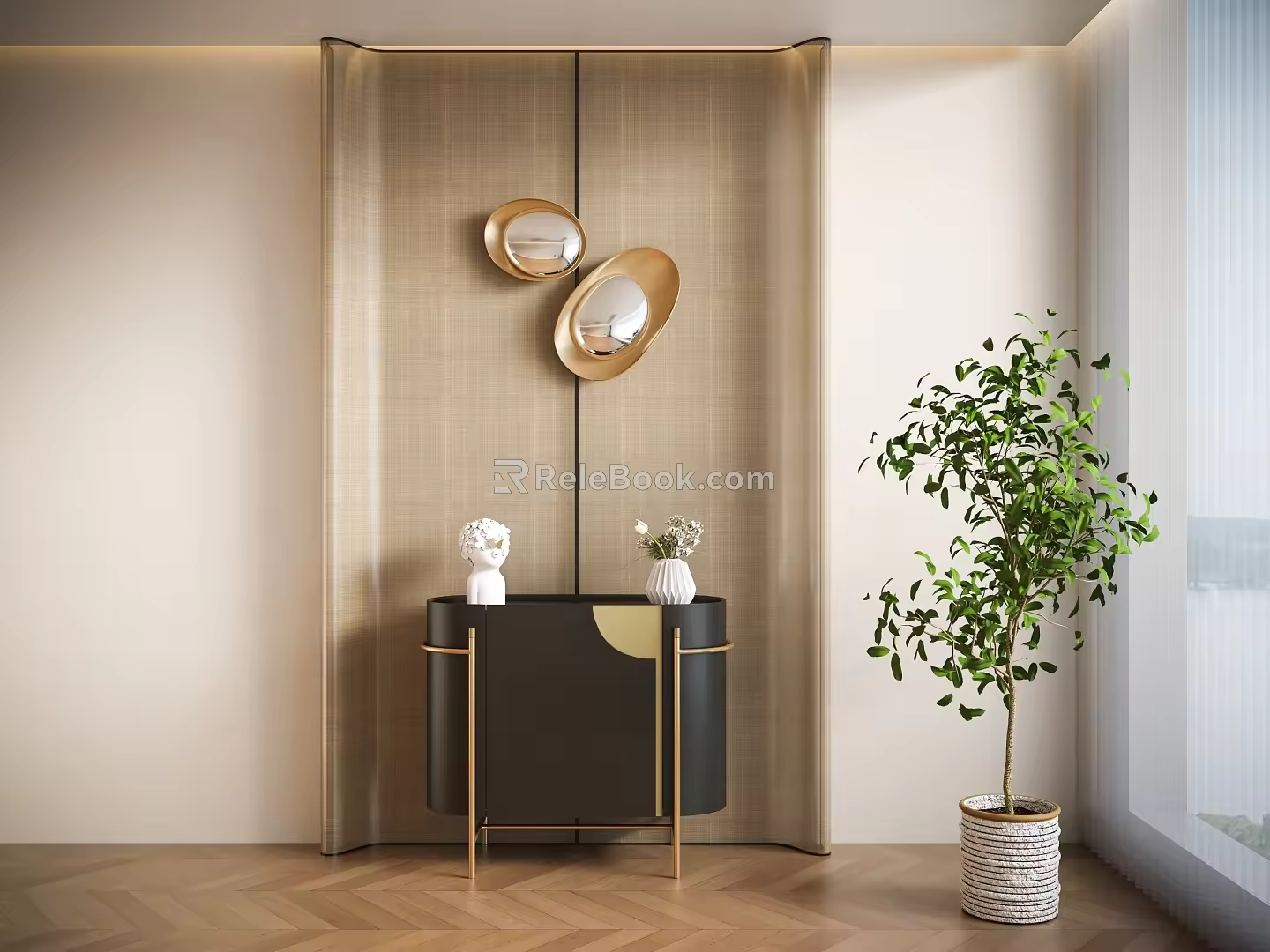Porch Landscaping End View Desk Side Cabinet Bucket Cabinet Art Glass Partition Background Wall 3d model