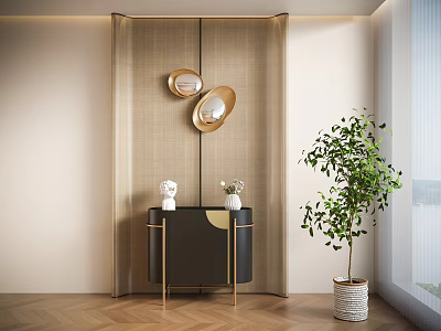 Porch Landscaping End View Desk Side Cabinet Bucket Cabinet Art Glass Partition Background Wall 3d model