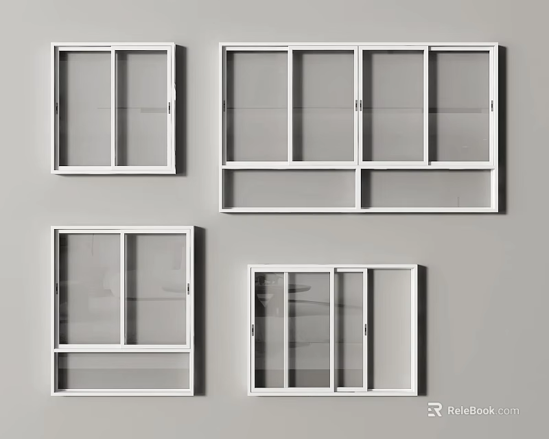 Various White Frame Window Designs With Glass Panels And Different Styles 3d model