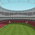 Qatar Circular Stadium With Geometric Pattern Exterior Steps Palm Trees And Patterned Ground