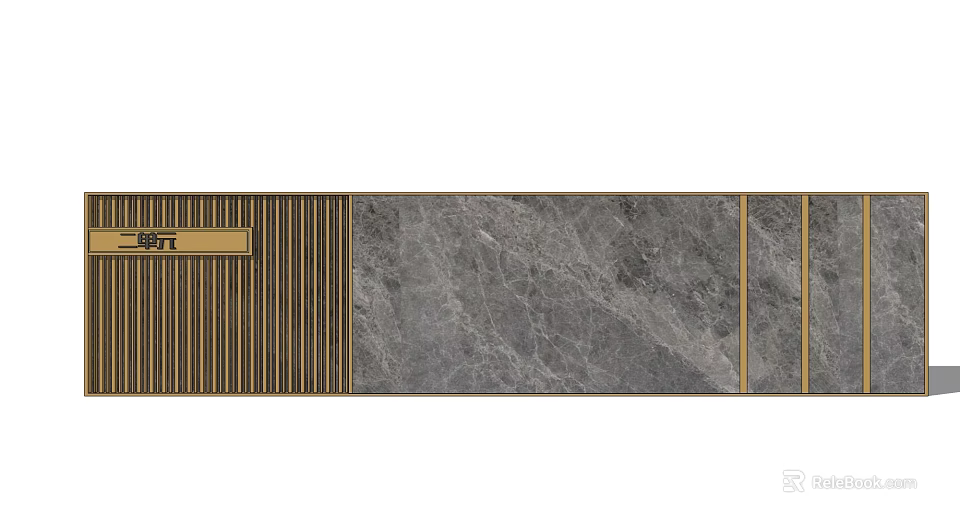 Modern Feature Wall With Marble Panel And Golden Vertical Metal Strips 3d model