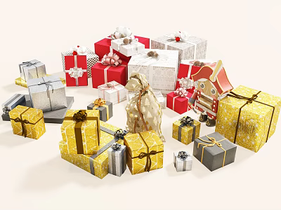 Festive Toy and Gift Shop Display with Colorful Gift Boxes and Decorative Ornaments 3d model