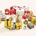 Festive Toy and Gift Shop Display with Colorful Gift Boxes and Decorative Ornaments
