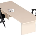 Modern Dining Table Set with Beige Smooth Surface and Black Modern Chairs with Open Magazine