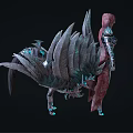 Armored Character With Glowing Blue Accents And Dark Winged Mythical Creature