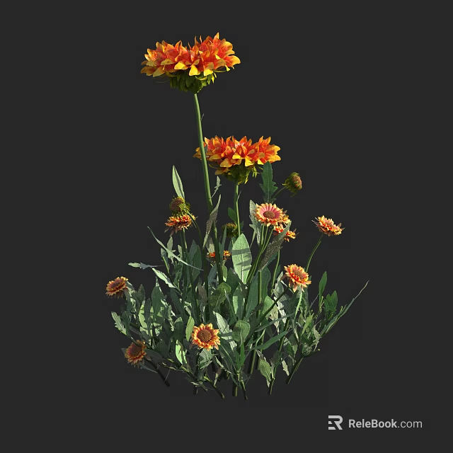 Beautiful Bonsai Potted Plant With Lush Green Leaves And Colorful Orange Yellow Flowers 3d model 