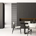 Modern Restaurant Interior Design With Open Layout Black Wall And White Dining Chairs 3d model