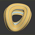 Cartoon Style 3D Abstract Curved Shape With Yellow And Blue Stripes Shiny Surface Dark Background