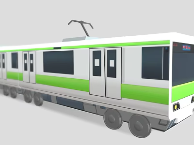 Modern White and Green Tram with Multiple Carriages Doors and Windows Exterior Design 3d model