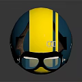 Vintage Style Motorcycle Helmet With Blue Yellow Design And Brown Padding