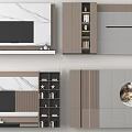 Modern TV Wall Design With Marble Surface And Built in Storage Cabinets 3d model
