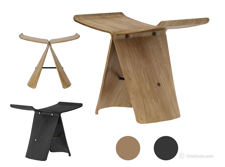 Modern Wooden Stools With Contemporary Design And Color Options Brown Black 3d model 
