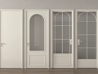 White Modern Swing Doors with Various Glass Patterns and Golden Door Handles 3d model