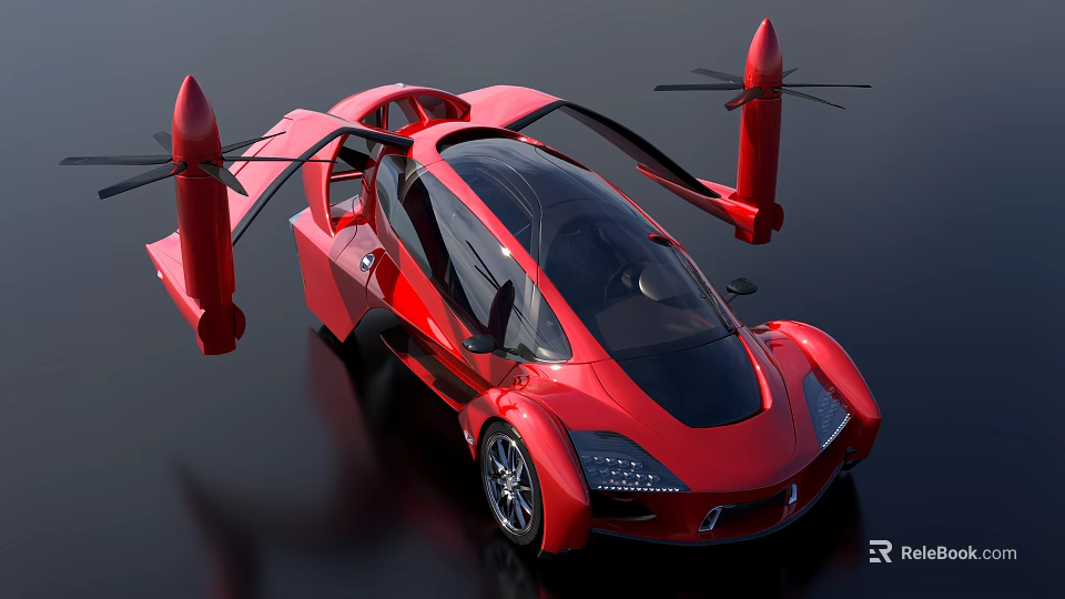 Futuristic Red Flying Car With Modern Aerodynamic Design And Rotor Blades 3d model 