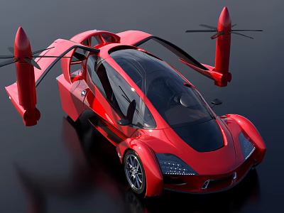 Futuristic Red Flying Car With Modern Aerodynamic Design And Rotor Blades 3d model