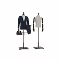 Men's Blue Suit Jacket White Shirt Matching Trousers And Leather Shoes On Mannequin