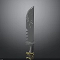 Serrated Metal Knife With Decorative Blade And Golden Screw Handle Design