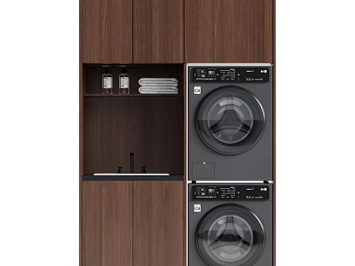 Wooden Bathroom Cabinet With Washer Dryer Storage Shelf Towel And Toiletries 3d model