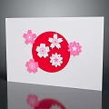 Decorative White Card With Red Circle And Pink White Cherry Blossoms Design